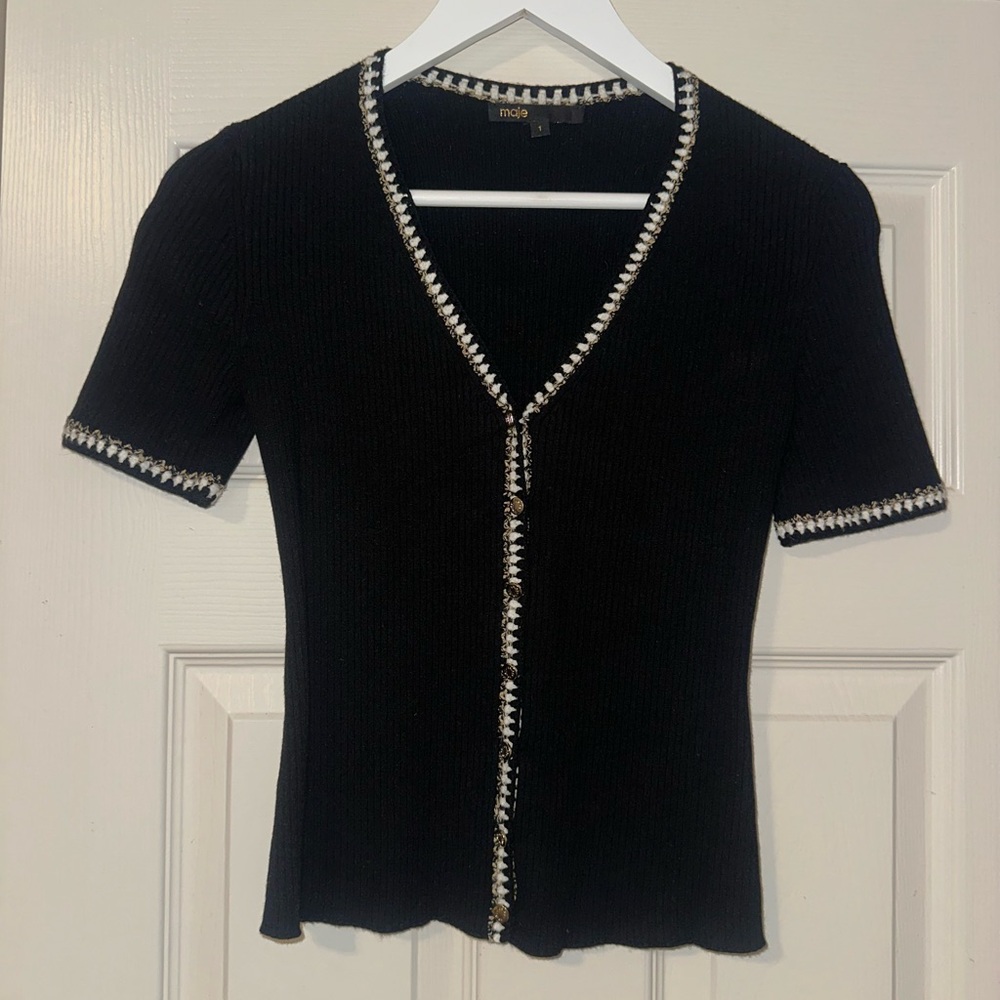 Maje Black Button Down Shirt with White Trim